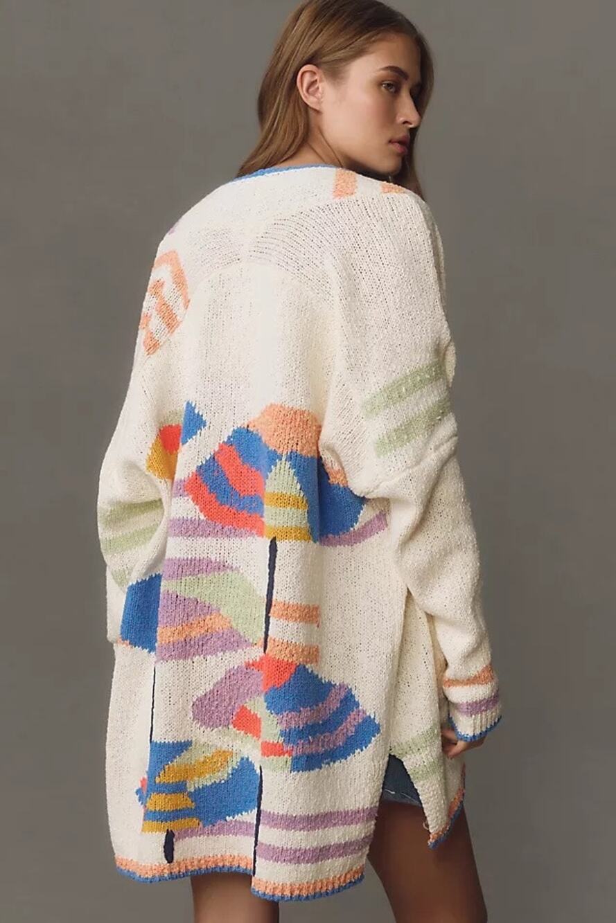 Nautical Preppy Beach Cotton Blend Knit Maeve Anthropologie Open Front Cardigan